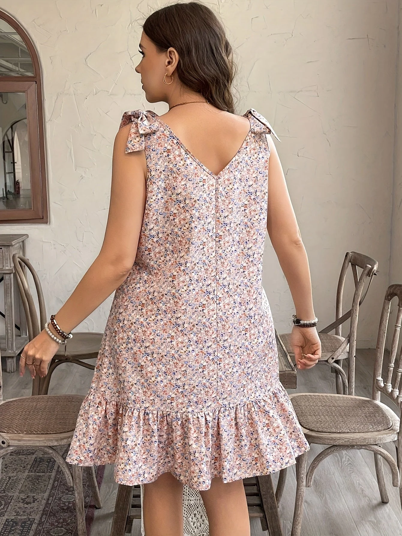 Damen Sommerkleid Elegant mit V-Ausschnitt und Rüschen, Freizeitkleid mit Knopfleiste, Plus Size - Image 3
