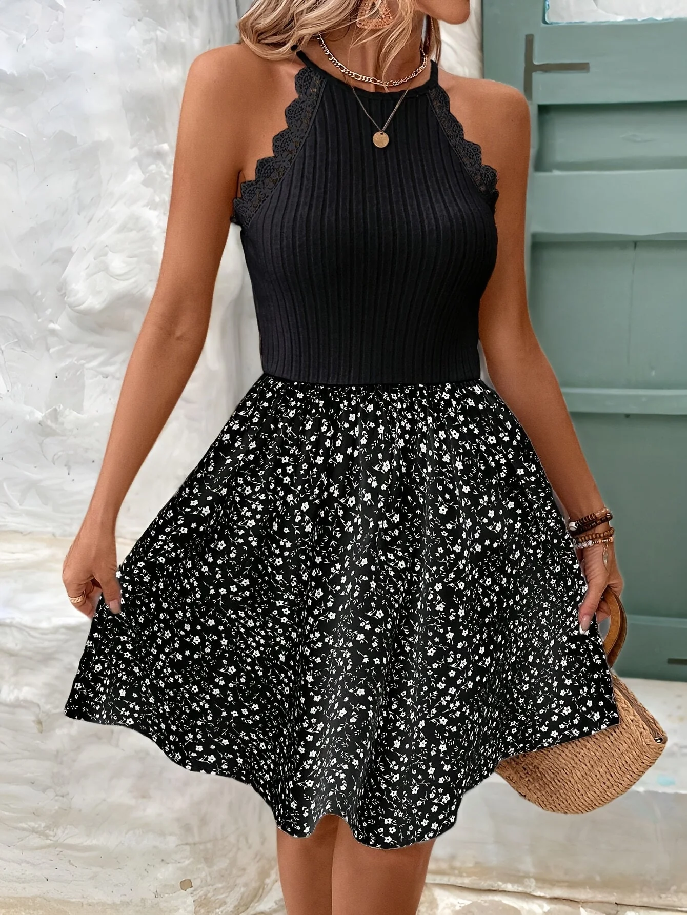 Damen Sommerkleid mit Häkelspitze und Blumenmuster – Elegantes Freizeitkleid im Boho-Stil - Image 9