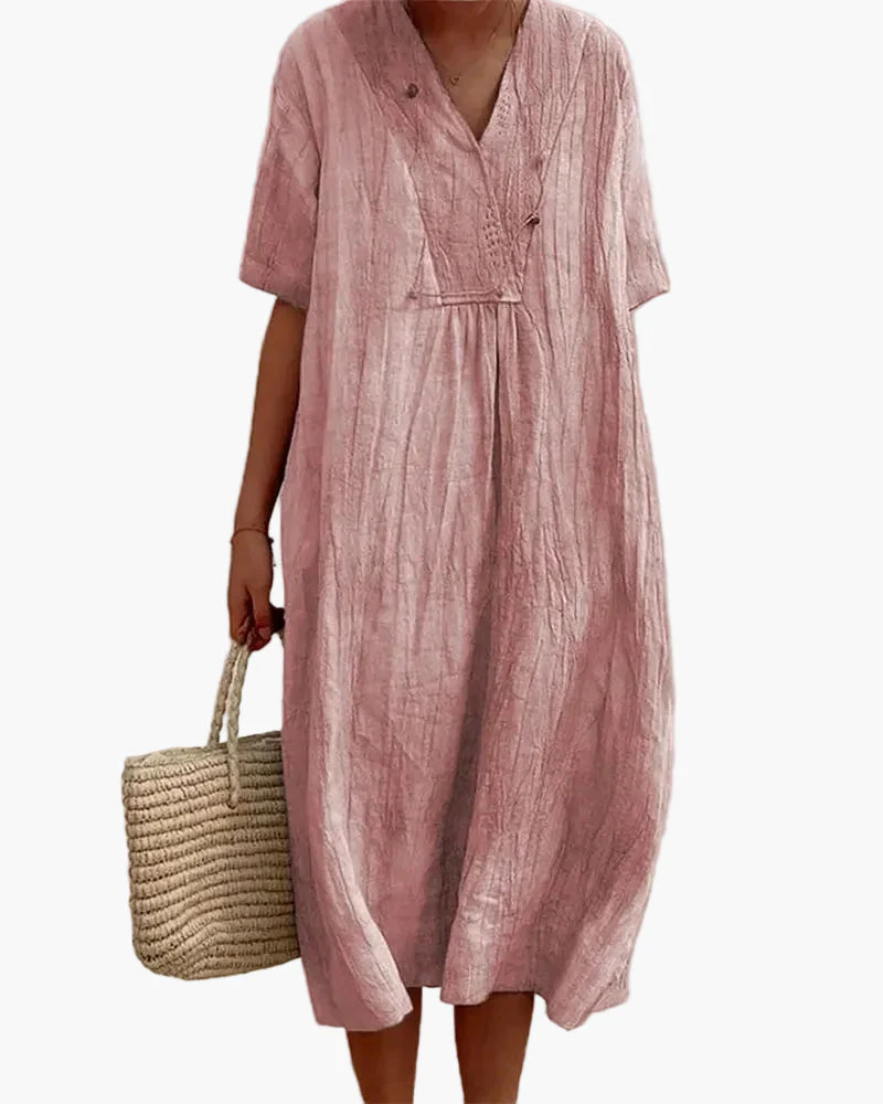 Damen Sommerkleid Locker Elegant V-Ausschnitt Freizeitkleid für Alltag und Urlaub - Image 2