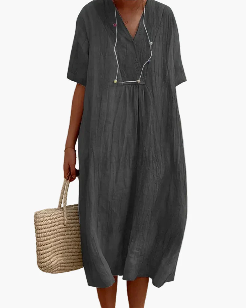 Damen Sommerkleid Locker Elegant V-Ausschnitt Freizeitkleid für Alltag und Urlaub - Image 3