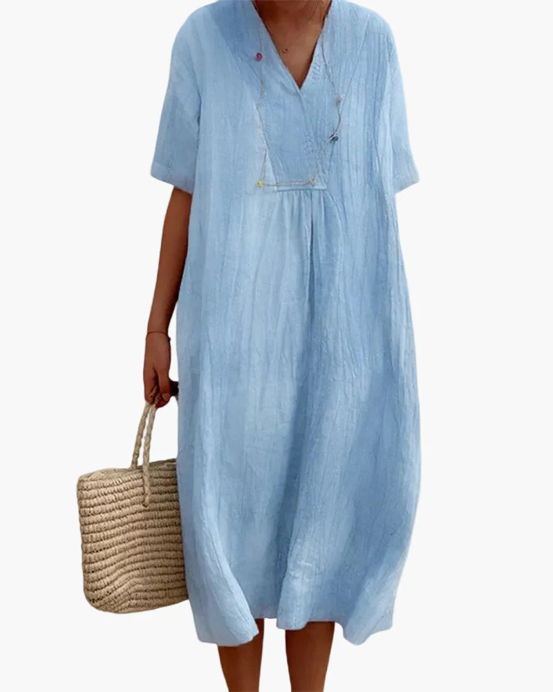 Damen Sommerkleid Locker Elegant V-Ausschnitt Freizeitkleid für Alltag und Urlaub - Image 4