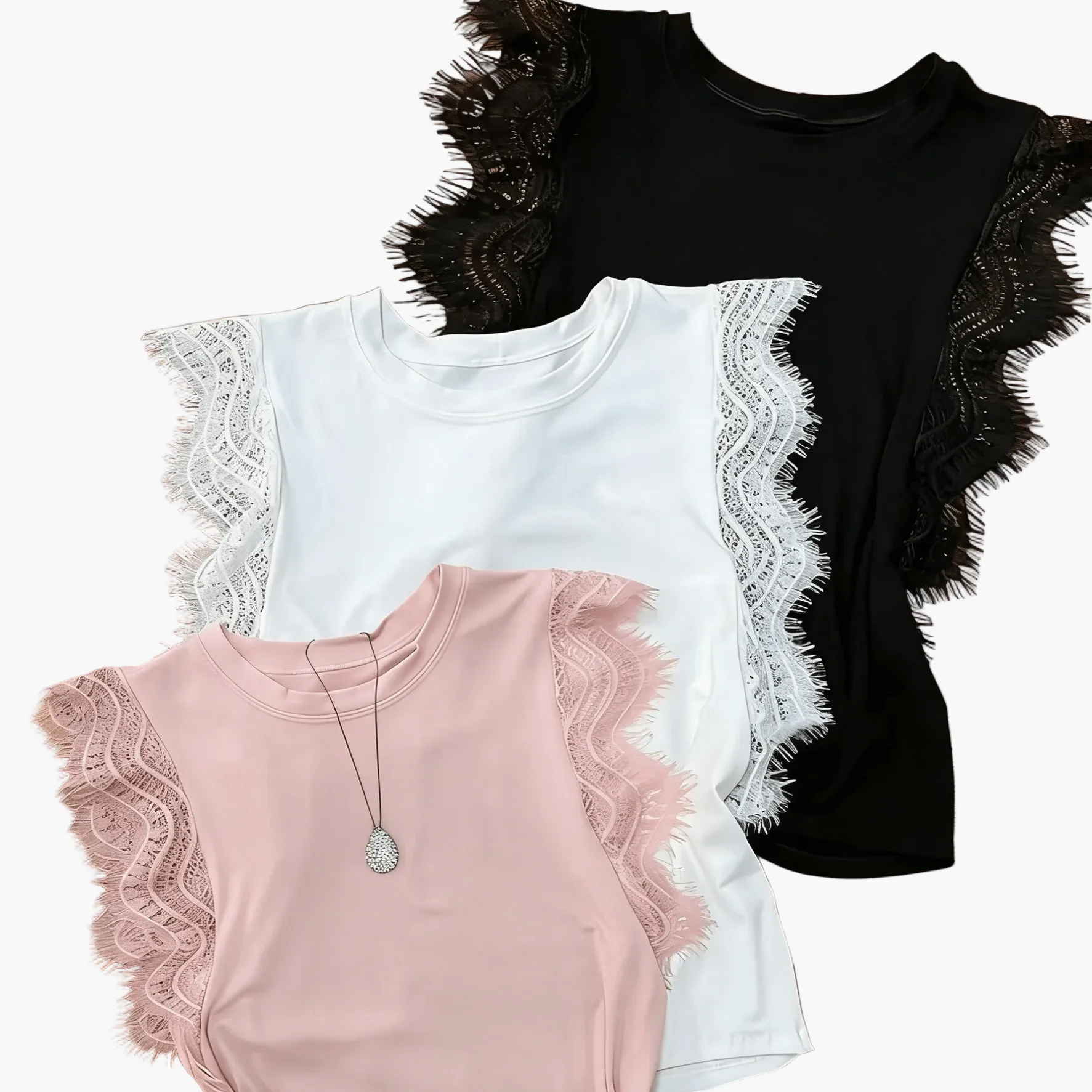 Damen Spitzen-Top mit Flügelärmeln – Elegantes Sommer Oberteil im Casual-Look - Image 5