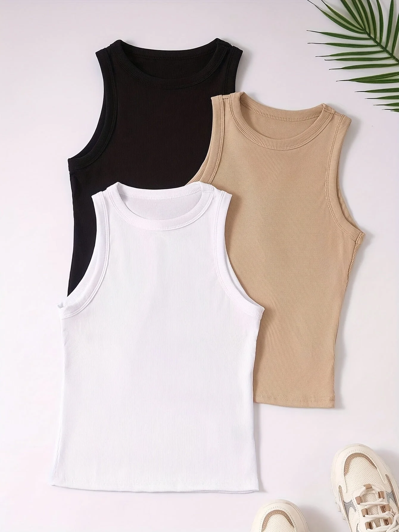 Damen Sportliche Basic Tanktops 3er Pack – Ärmellos, Rundhals, Sommer Freizeit
