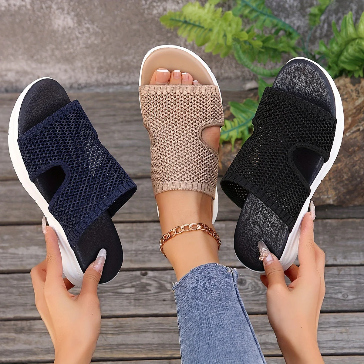 Damen Sportliche Slip-On-Sandalen mit Mesh-Design für Alltag und Freizeit