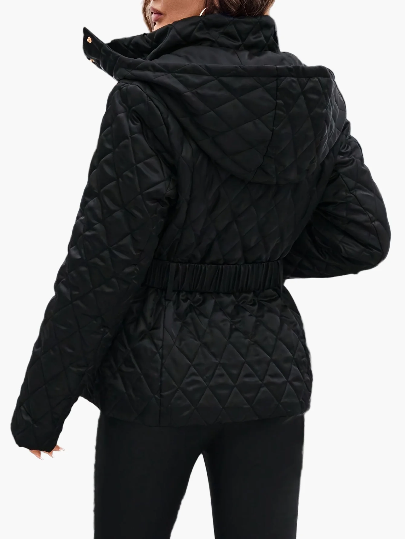 Damen Steppjacke mit Gürtel und Kapuze – Elegante Winterjacke für Alltag und Büro - Image 4