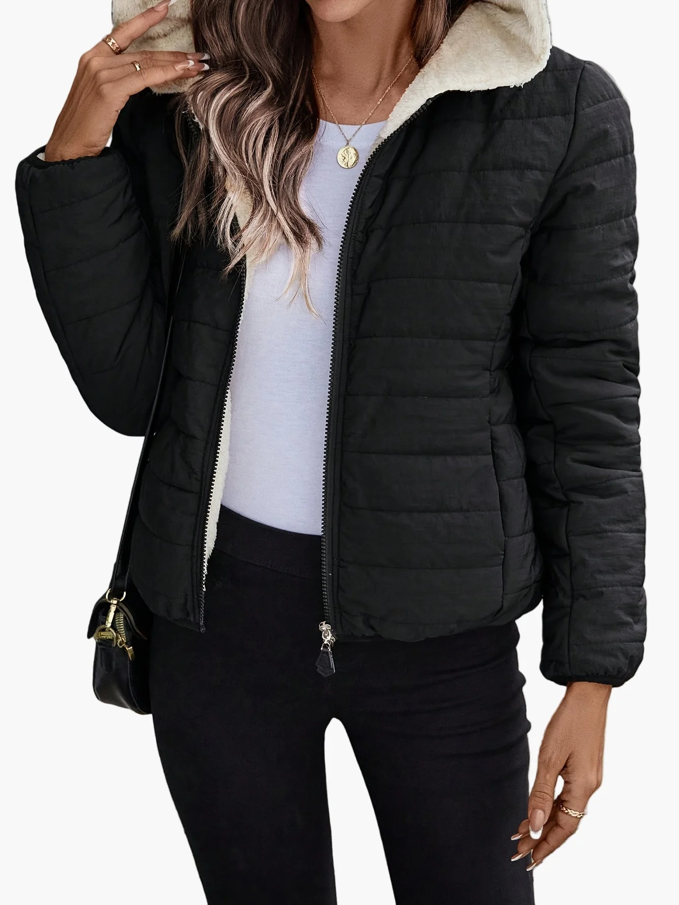 Damen Steppjacke mit Kapuze und Fleece-Innenfutter – Modische Übergangsjacke für Alltag & Freizeit - Image 4