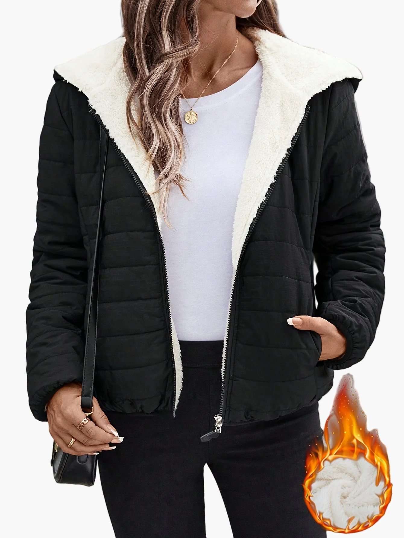 Damen Steppjacke mit Kapuze und Fleece-Innenfutter – Modische Übergangsjacke für Alltag & Freizeit - Image 5