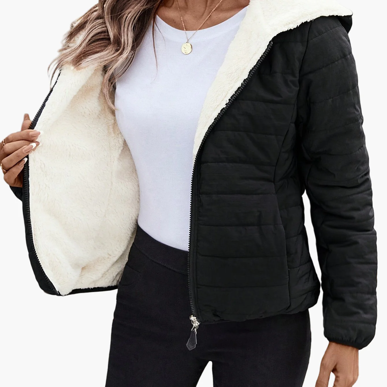 Damen Steppjacke mit Kapuze und Fleece-Innenfutter – Modische Übergangsjacke für Alltag & Freizeit - Image 6