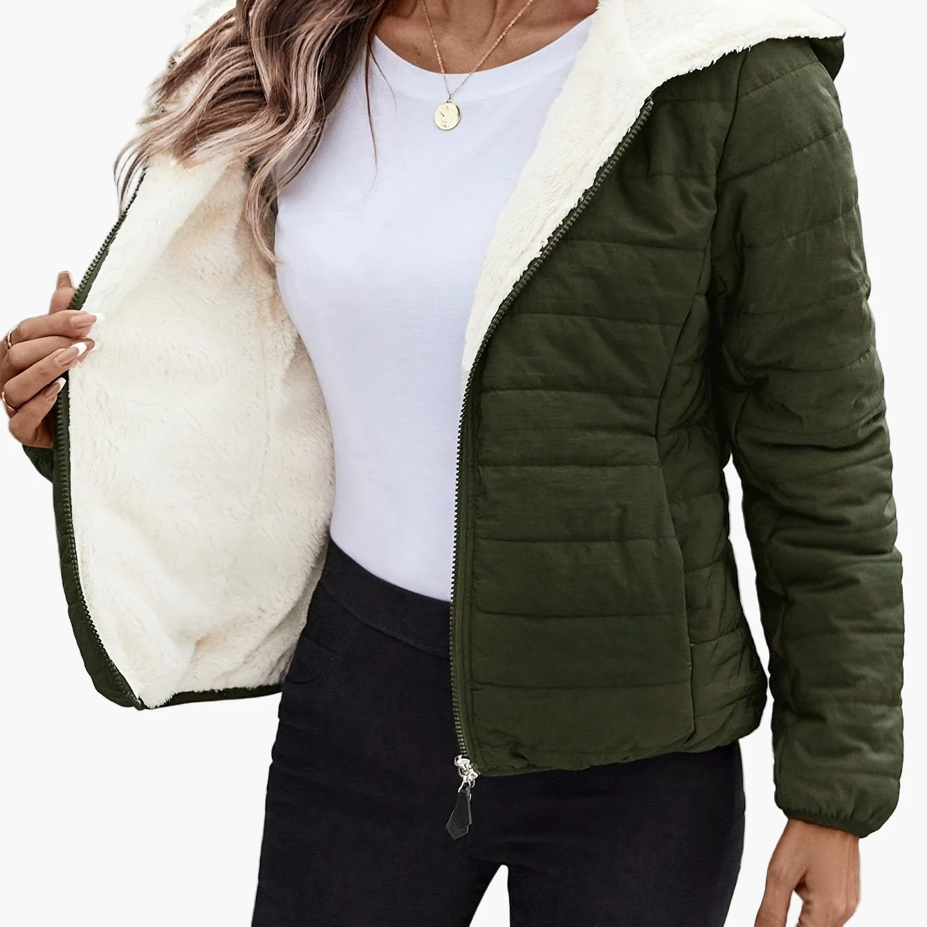 Damen Steppjacke mit Kapuze und Fleece-Innenfutter – Modische Übergangsjacke für Alltag & Freizeit - Image 7