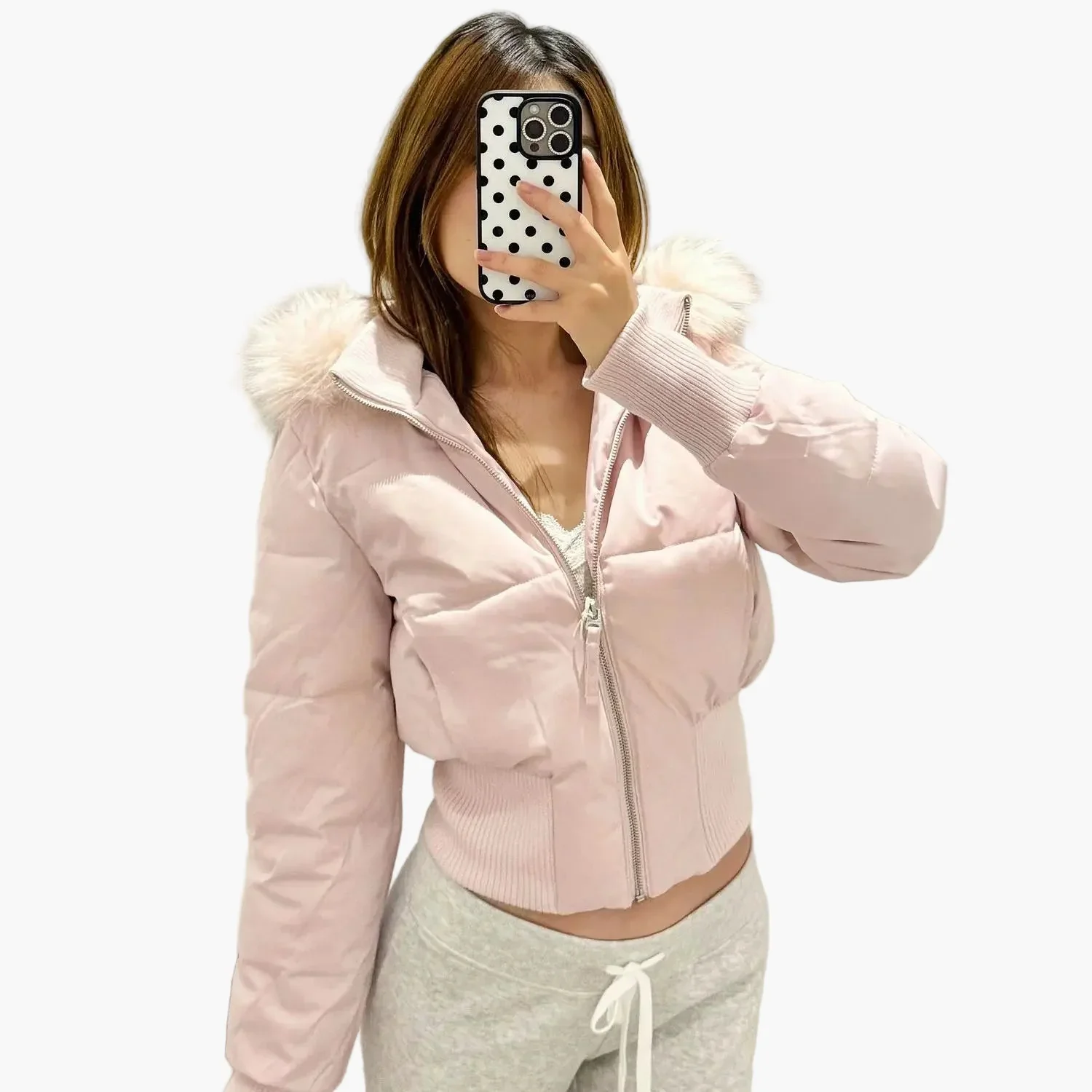 Damen Steppjacke mit Kapuze und Kunstfellkragen – Modische Winterjacke, tailliert, warm, ideal für Alltag und Freizeit