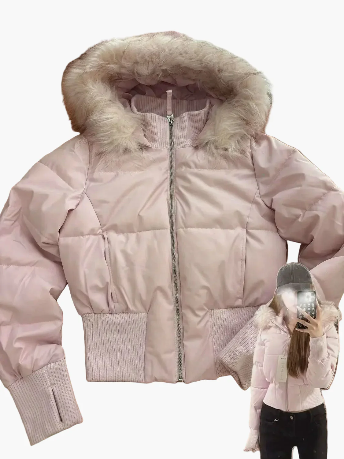 Damen Steppjacke mit Kapuze und Kunstfellkragen – Modische Winterjacke, tailliert, warm, ideal für Alltag und Freizeit - Image 6