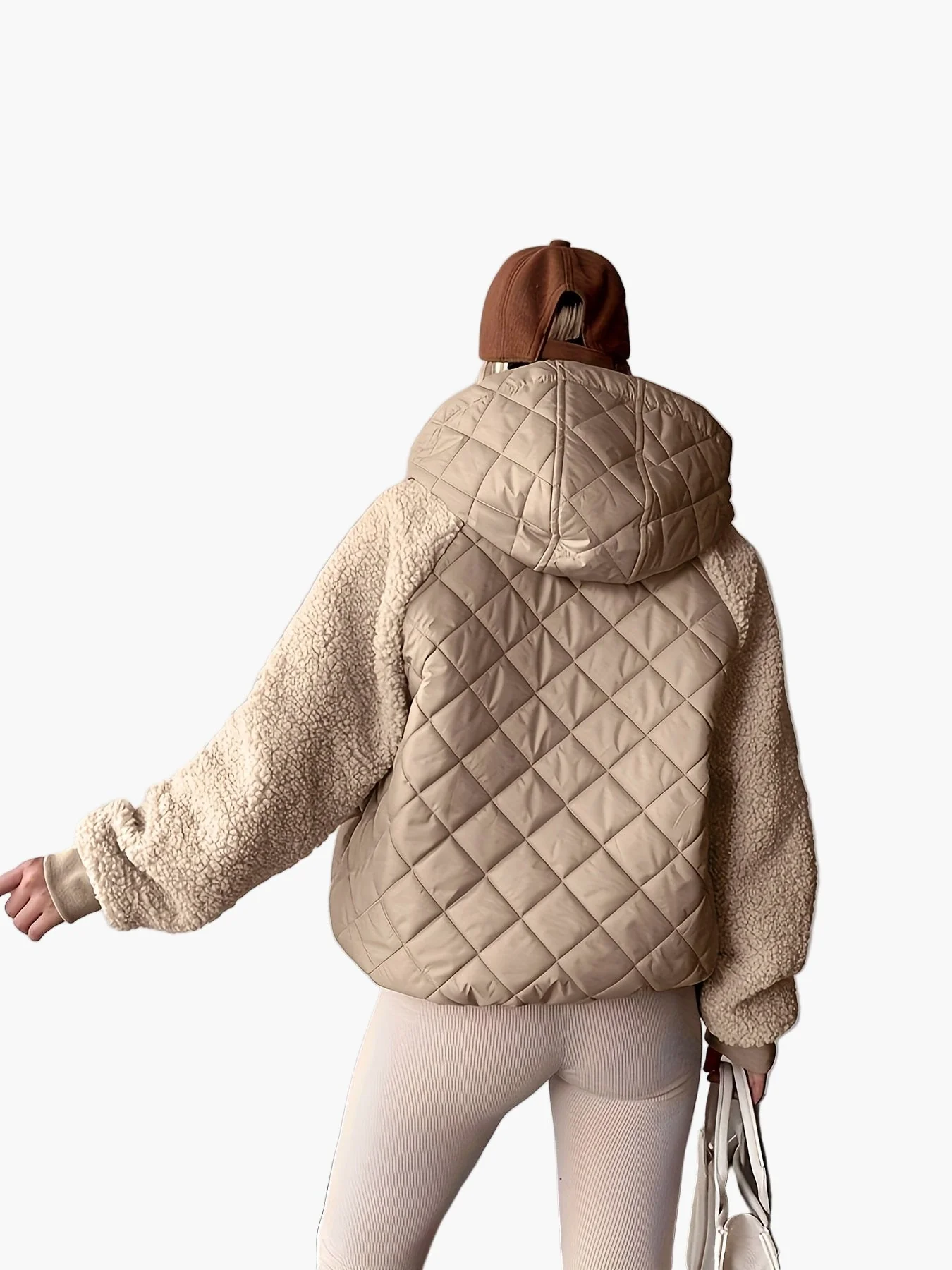 Damen Steppjacke mit Kapuze und Teddyfell-Ärmeln – Modische Übergangsjacke für Alltag und Freizeit - Image 2