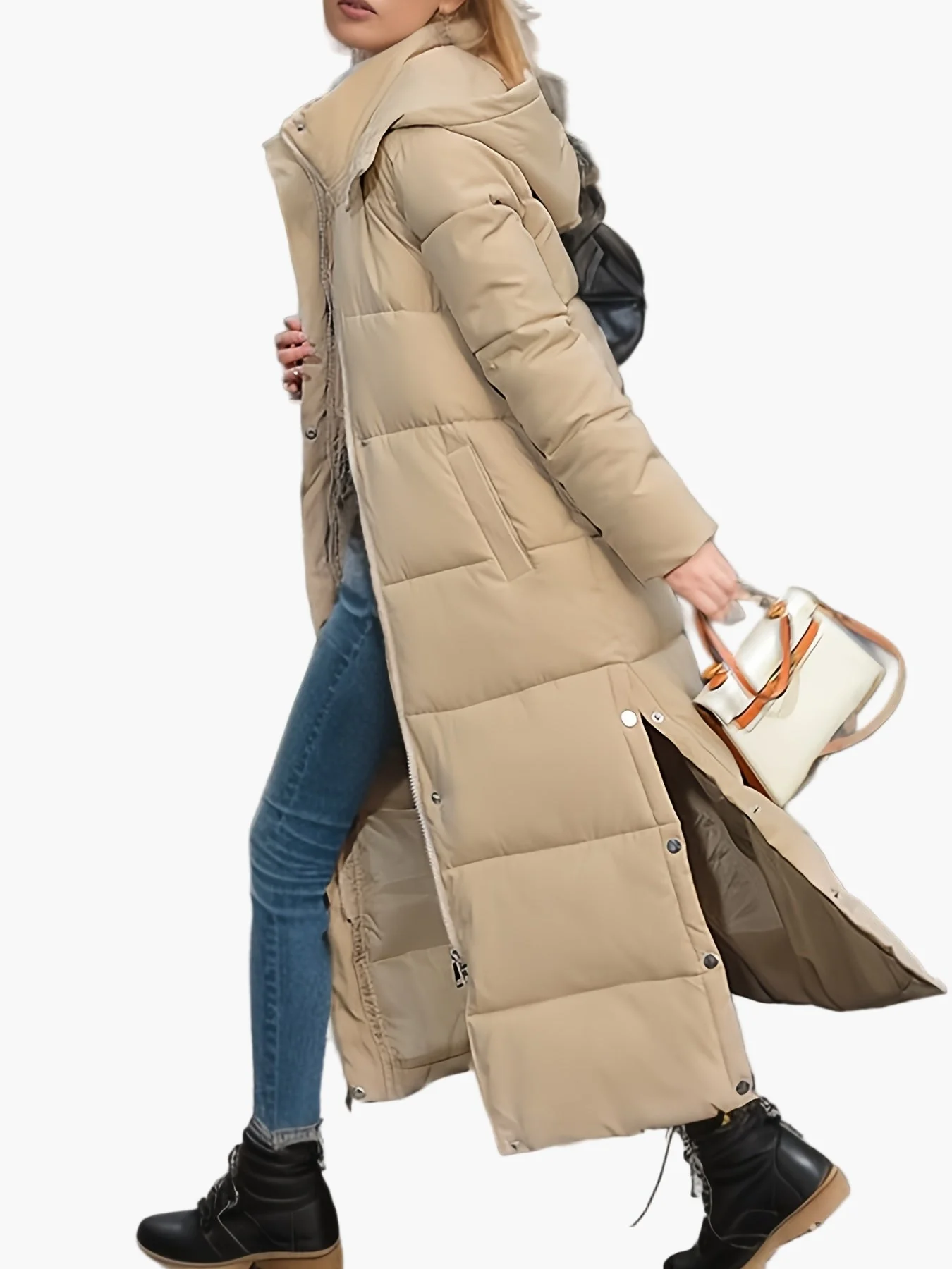 Damen Steppmantel Lang Eleganter Wintermantel mit Kapuze – Perfekt für Alltag und Outdoor