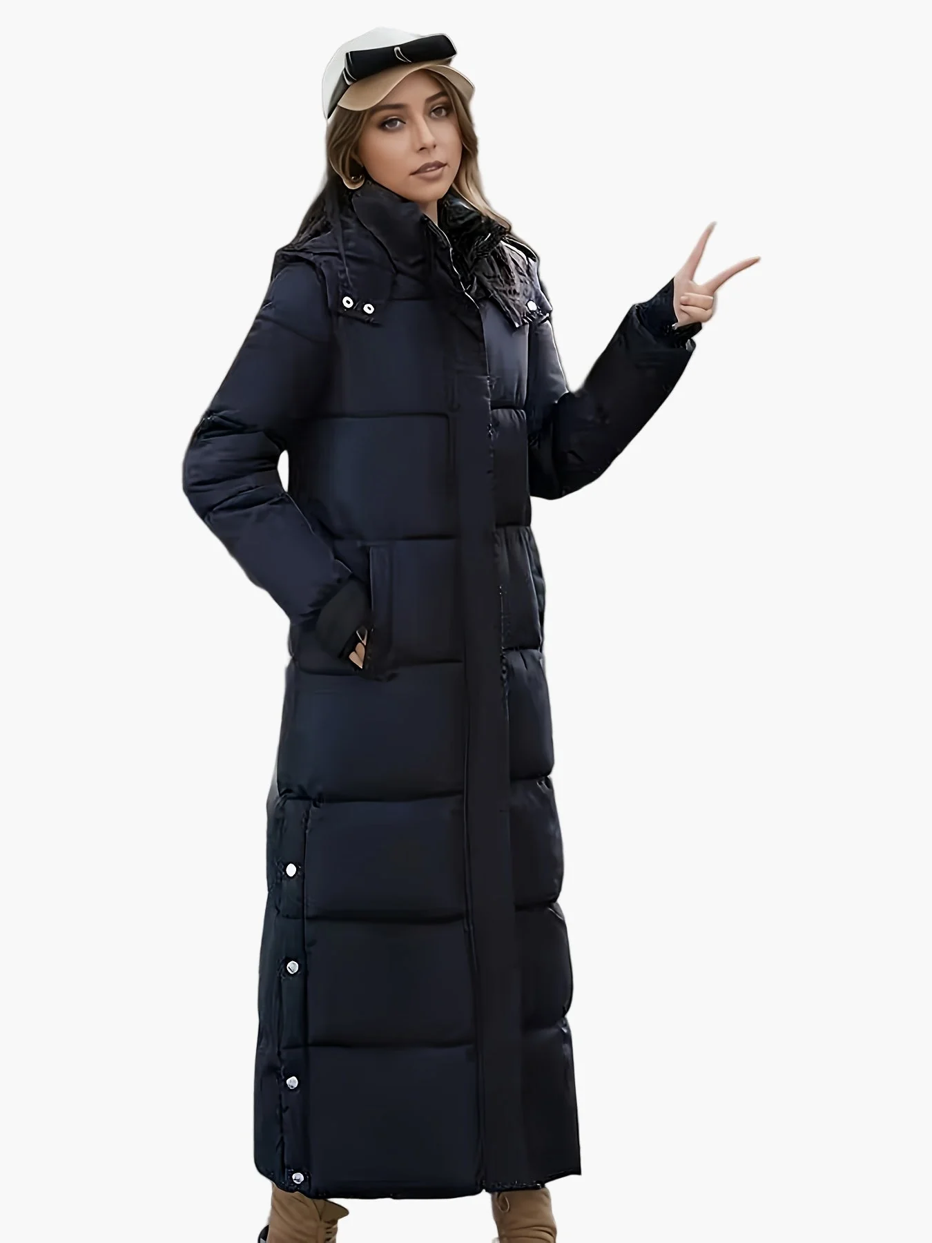 Damen Steppmantel Lang Eleganter Wintermantel mit Kapuze – Perfekt für Alltag und Outdoor - Image 10
