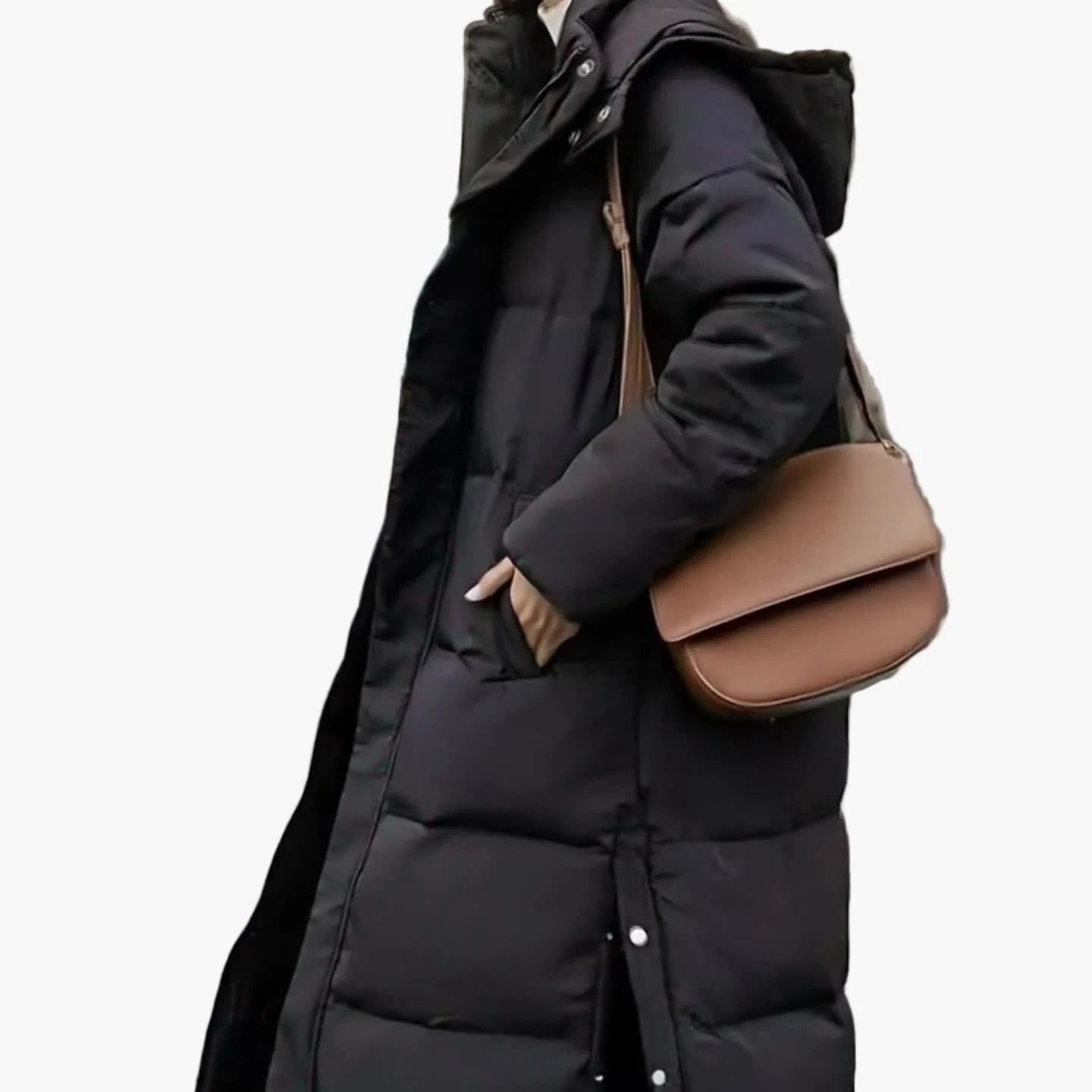 Damen Steppmantel Lang Eleganter Wintermantel mit Kapuze – Perfekt für Alltag und Outdoor - Image 11