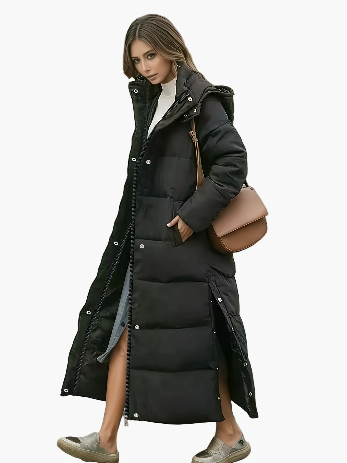 Damen Steppmantel Lang Eleganter Wintermantel mit Kapuze – Perfekt für Alltag und Outdoor - Image 2