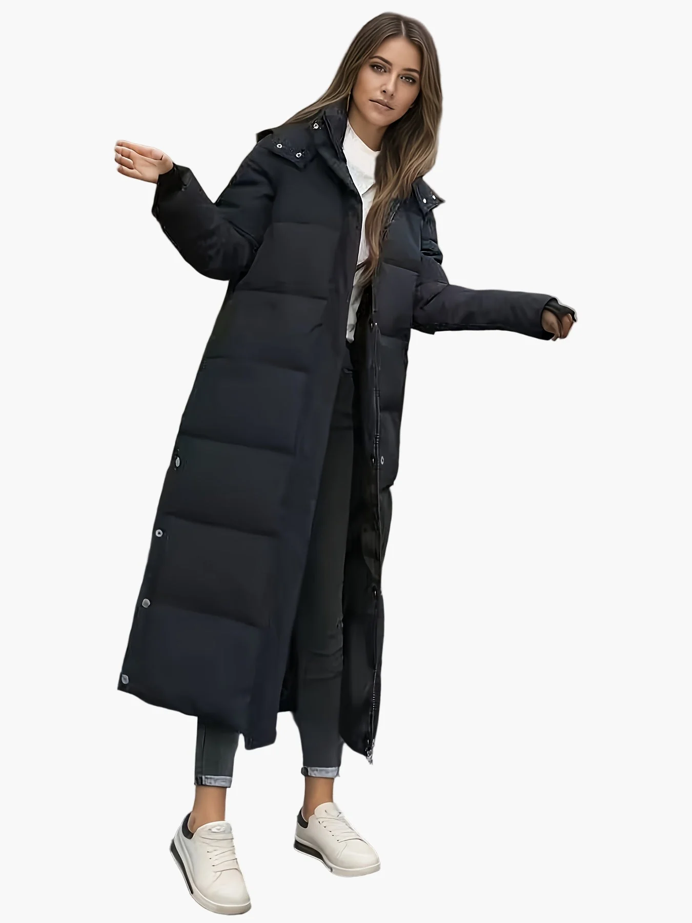 Damen Steppmantel Lang Eleganter Wintermantel mit Kapuze – Perfekt für Alltag und Outdoor - Image 4