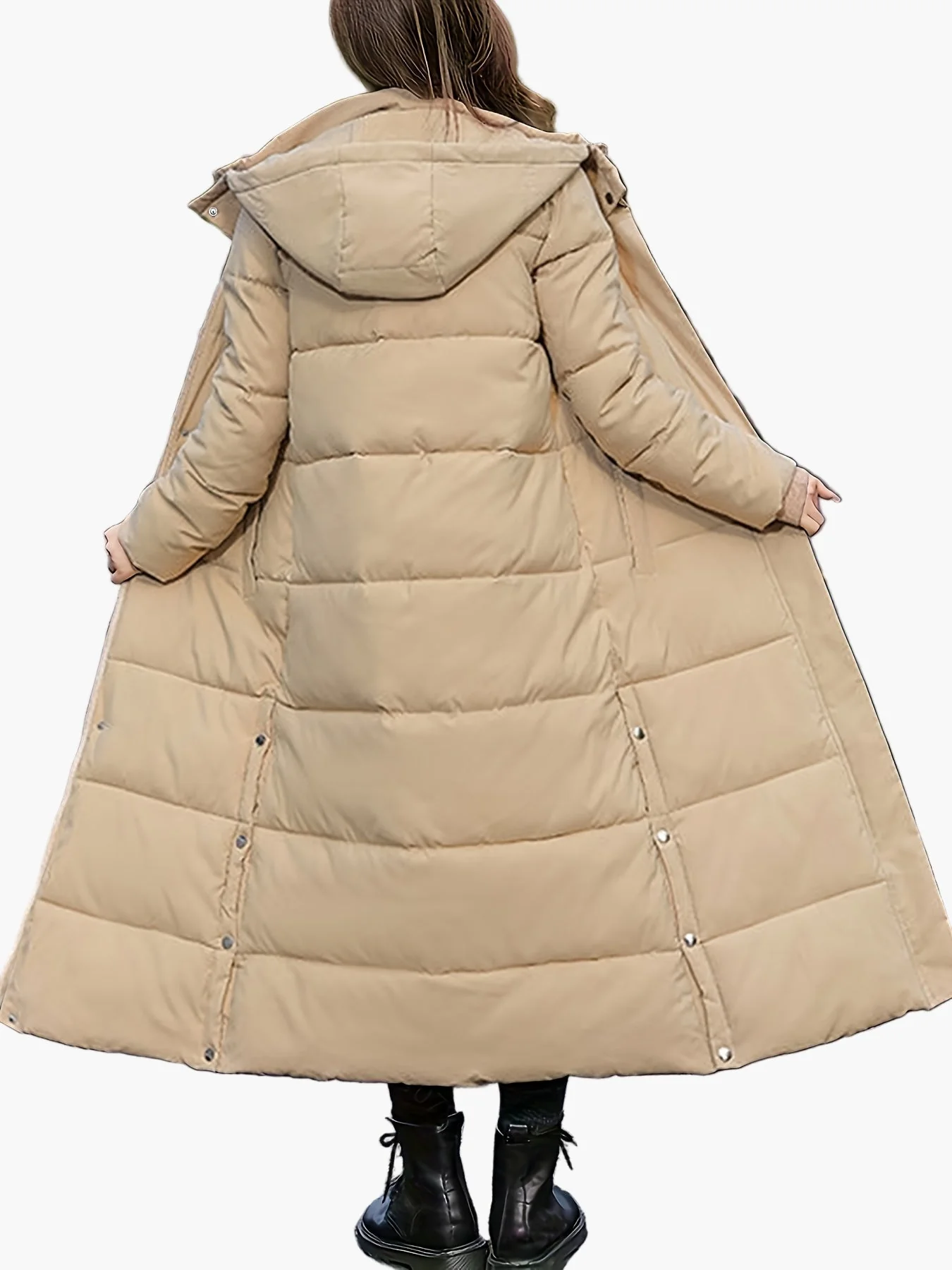 Damen Steppmantel Lang Eleganter Wintermantel mit Kapuze – Perfekt für Alltag und Outdoor - Image 5