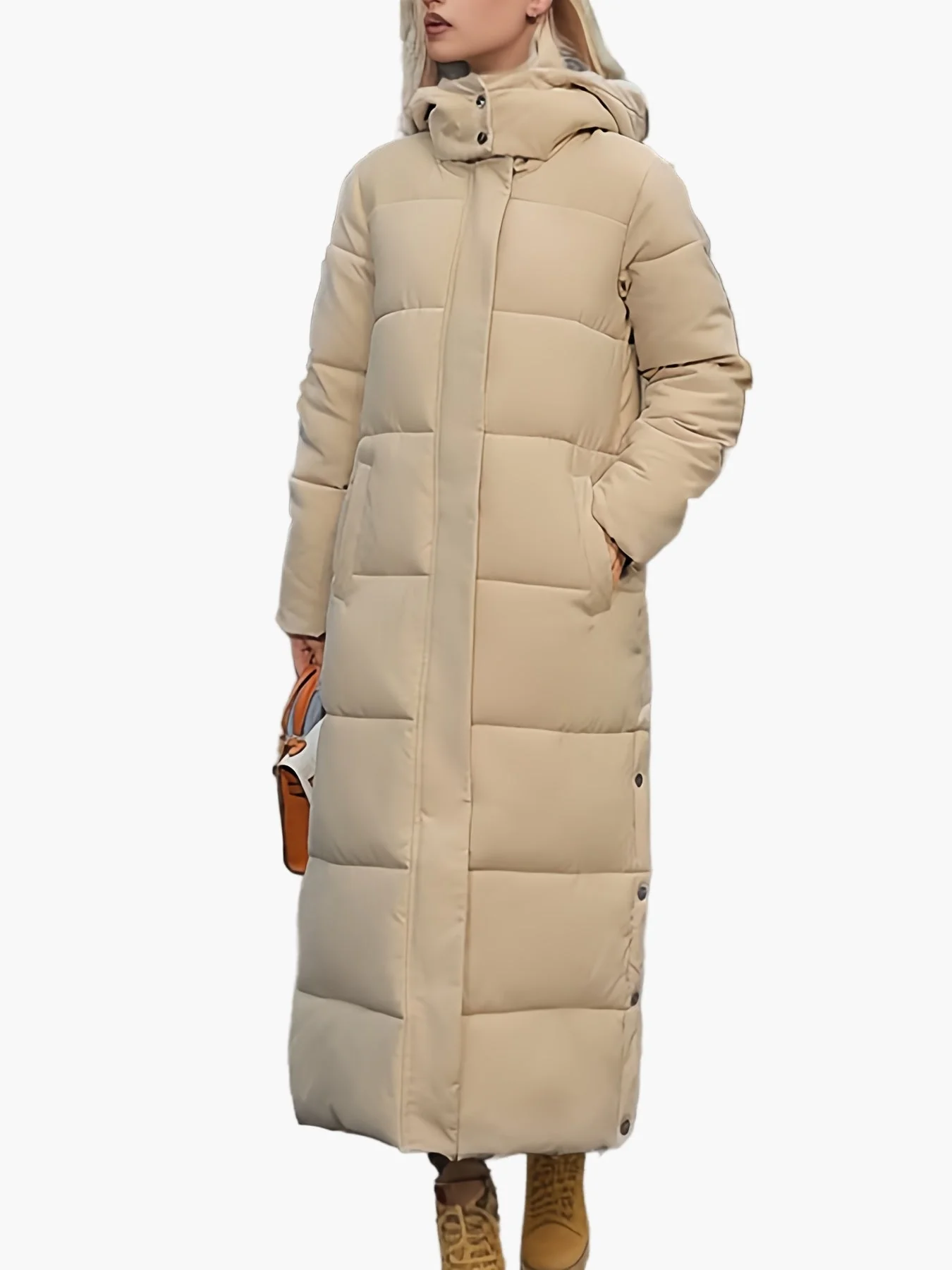 Damen Steppmantel Lang Eleganter Wintermantel mit Kapuze – Perfekt für Alltag und Outdoor - Image 7
