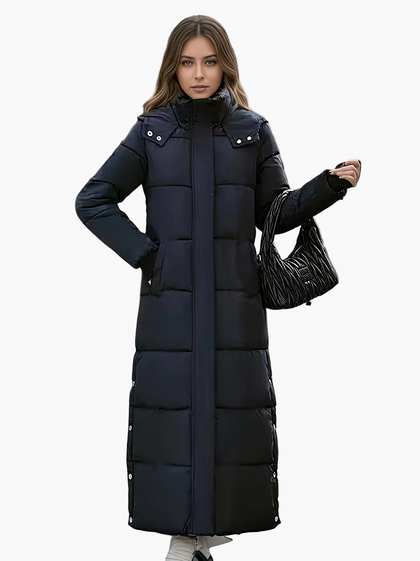 Damen Steppmantel Lang Eleganter Wintermantel mit Kapuze – Perfekt für Alltag und Outdoor - Image 8