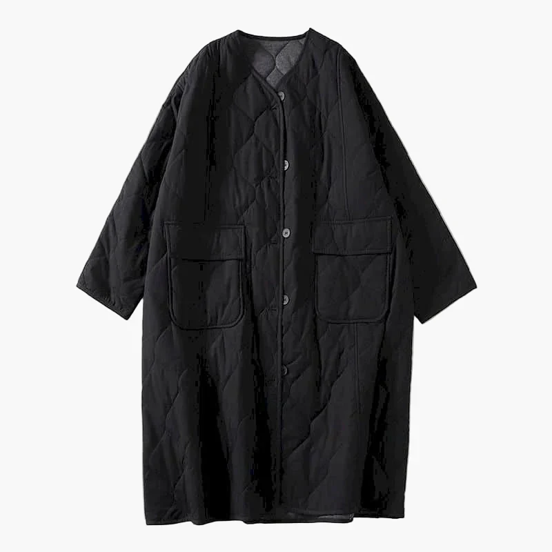 Damen Steppmantel Oversize, Casual Lange Jacke mit Knöpfen und Taschen – Perfekt für Herbst und Winter