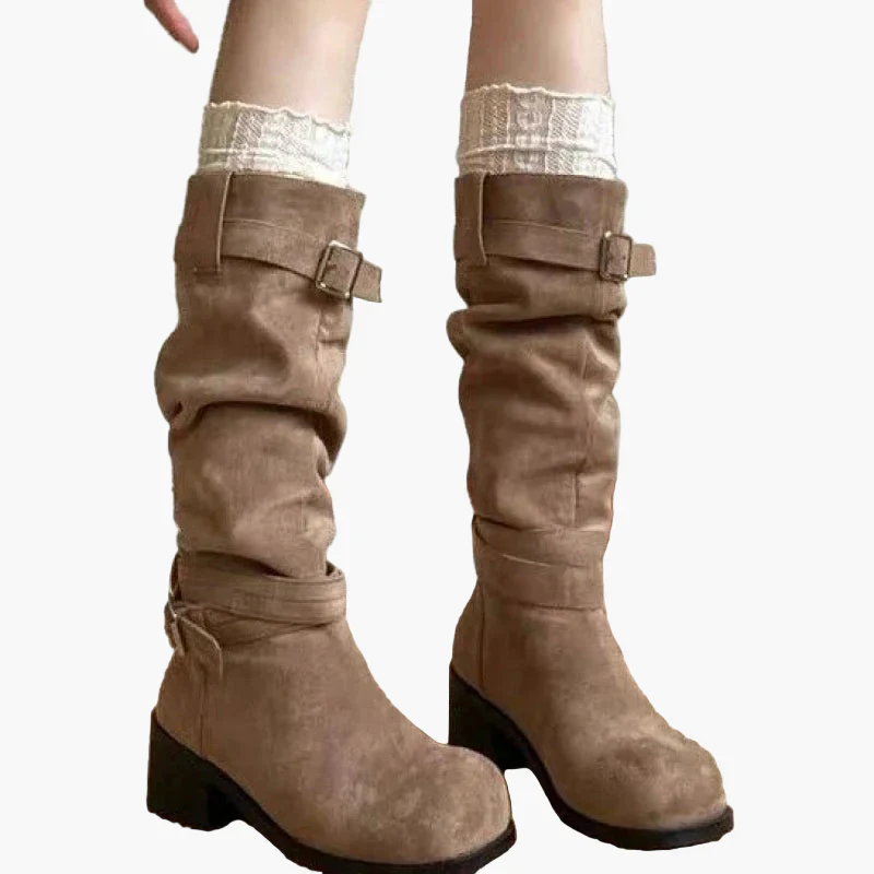 Damen Stiefel im Vintage-Look mit Blockabsatz – Modische Freizeitstiefel für Herbst und Winter