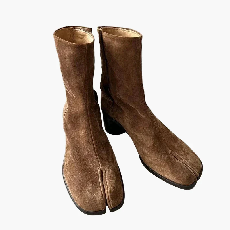 Damen Stiefeletten mit Blockabsatz und Tabi-Design, modische High-Heel-Boots für trendbewusste Looks - Image 3