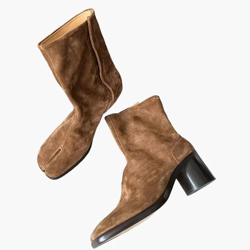 Damen Stiefeletten mit Blockabsatz und Tabi-Design, modische High-Heel-Boots für trendbewusste Looks - Image 4