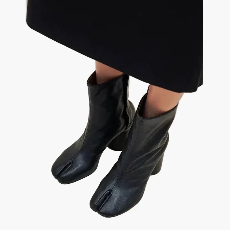 Damen Stiefeletten mit Blockabsatz und Tabi-Design, modische High-Heel-Boots für trendbewusste Looks - Image 5