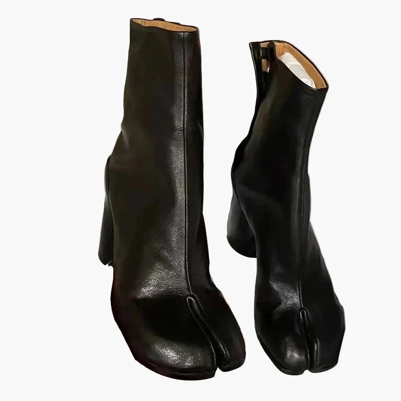 Damen Stiefeletten mit Blockabsatz und Tabi-Design, modische High-Heel-Boots für trendbewusste Looks - Image 6