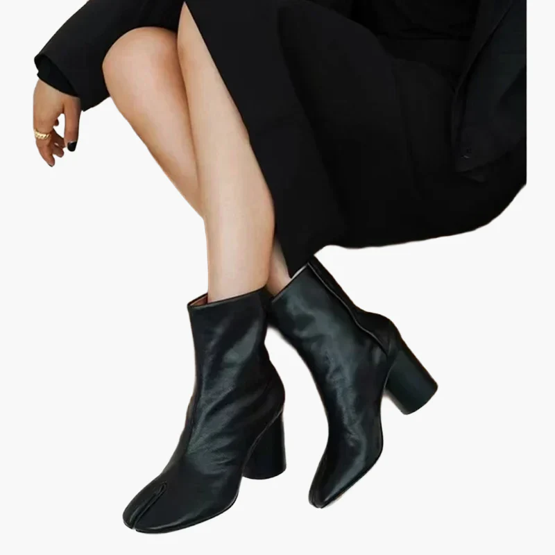 Damen Stiefeletten mit Blockabsatz und Tabi-Design, modische High-Heel-Boots für trendbewusste Looks - Image 7