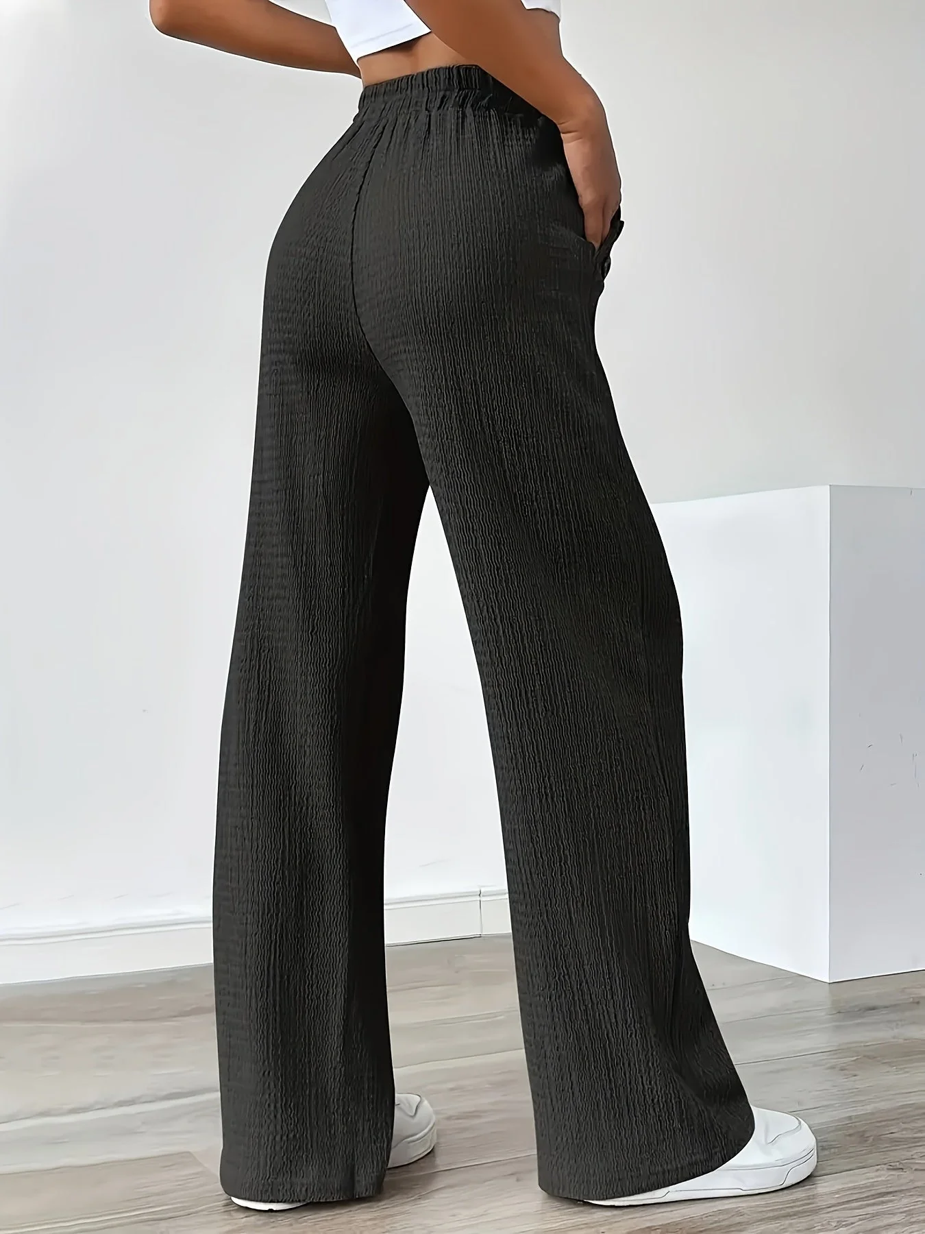 Damen Straight Leg Freizeithose mit Knopfdetails und Kordelzug – Ideal für Alltag und Freizeit - Image 3