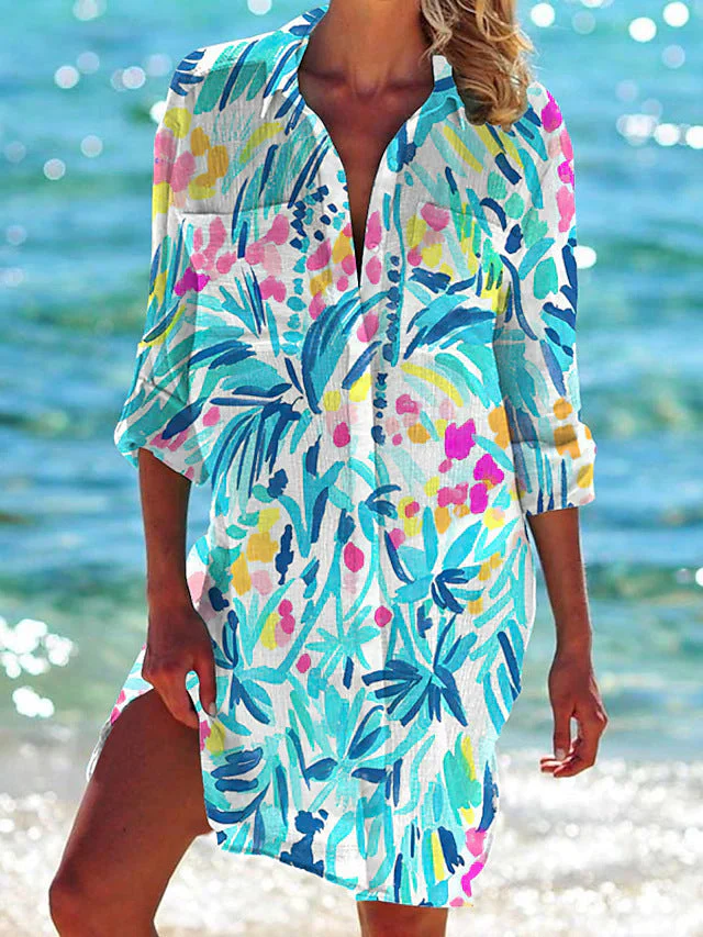Damen Strand Tunika Kleid – Sommer Strandcover, Luftig, Tropisches Muster, Perfekt für Urlaub & Pool - Image 6