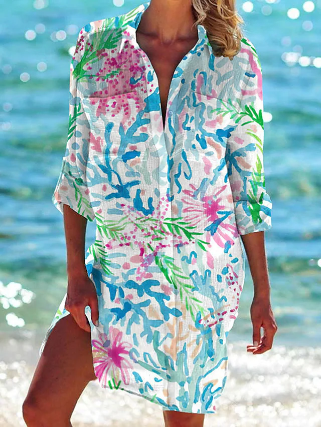 Damen Strand Tunika Kleid – Sommer Strandcover, Luftig, Tropisches Muster, Perfekt für Urlaub & Pool - Image 7