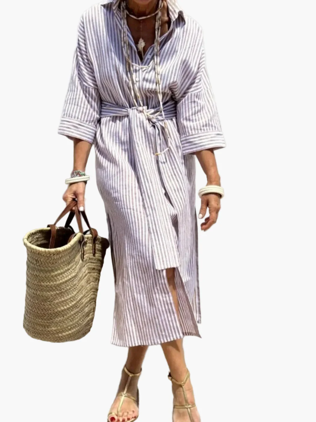 Damen Streifen Hemdblusenkleid – Lässiger Sommerstil für Urlaub & Freizeit - Image 2