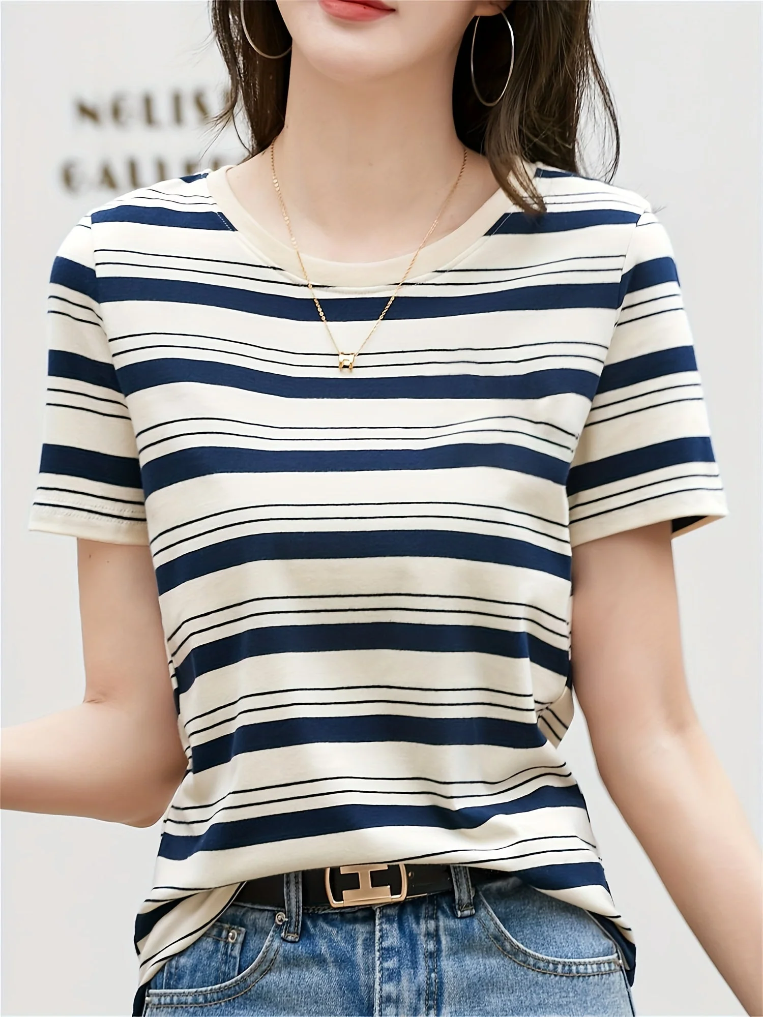 Damen Streifen T-Shirt Kurzarm – Zeitloses Basic für Alltag und Freizeit