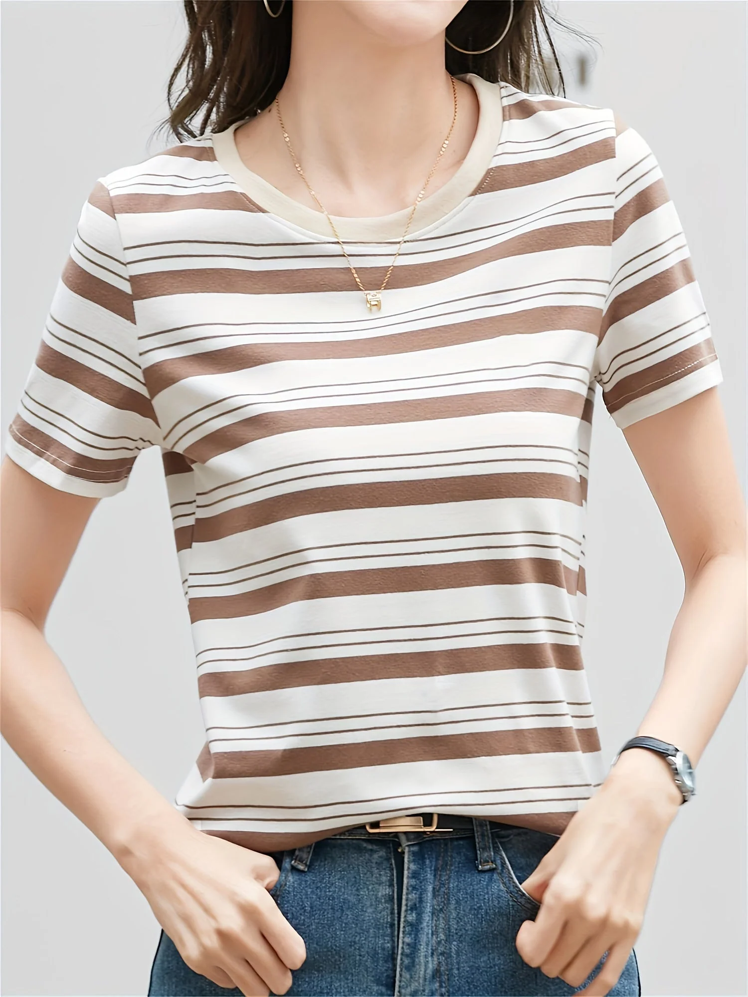 Damen Streifen T-Shirt Kurzarm – Zeitloses Basic für Alltag und Freizeit - Image 2
