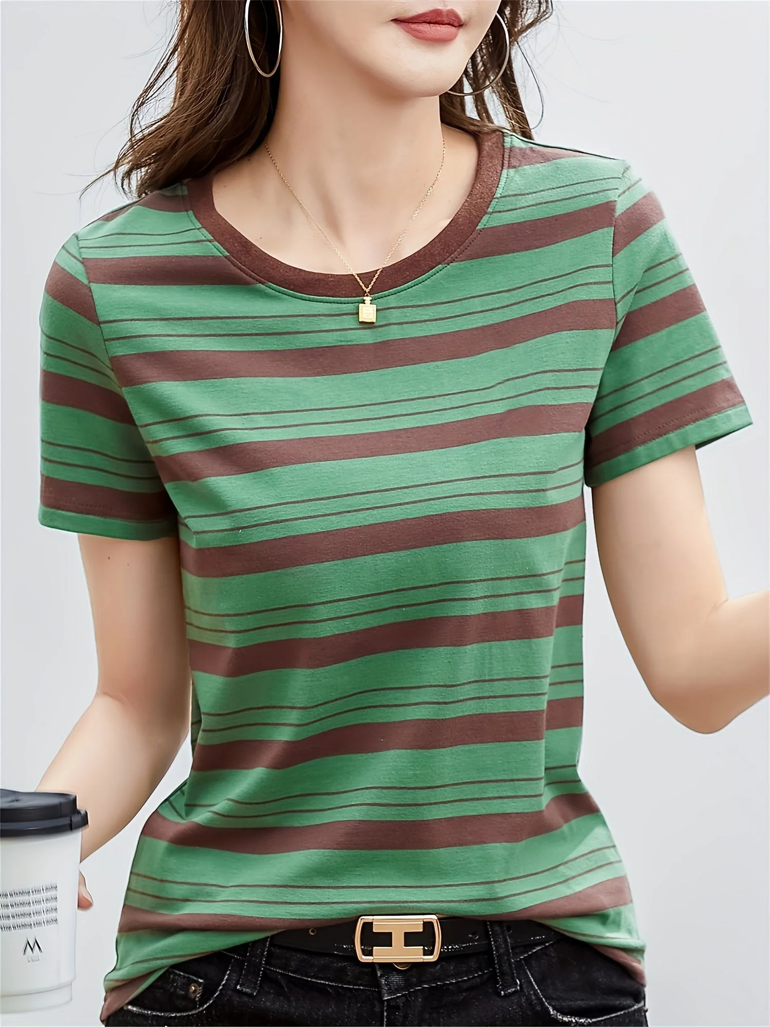 Damen Streifen T-Shirt Kurzarm – Zeitloses Basic für Alltag und Freizeit - Image 3