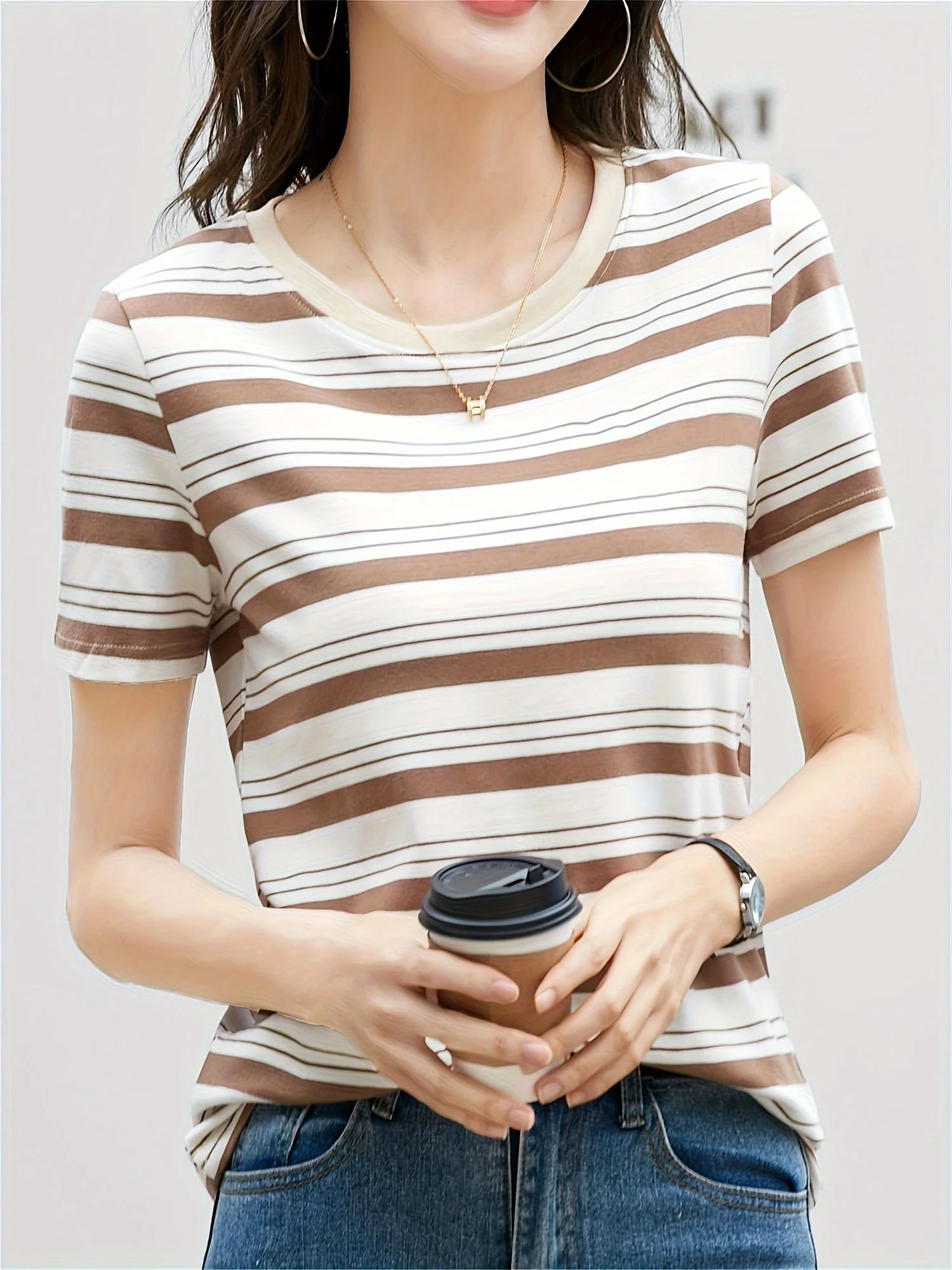 Damen Streifen T-Shirt Kurzarm – Zeitloses Basic für Alltag und Freizeit - Image 4