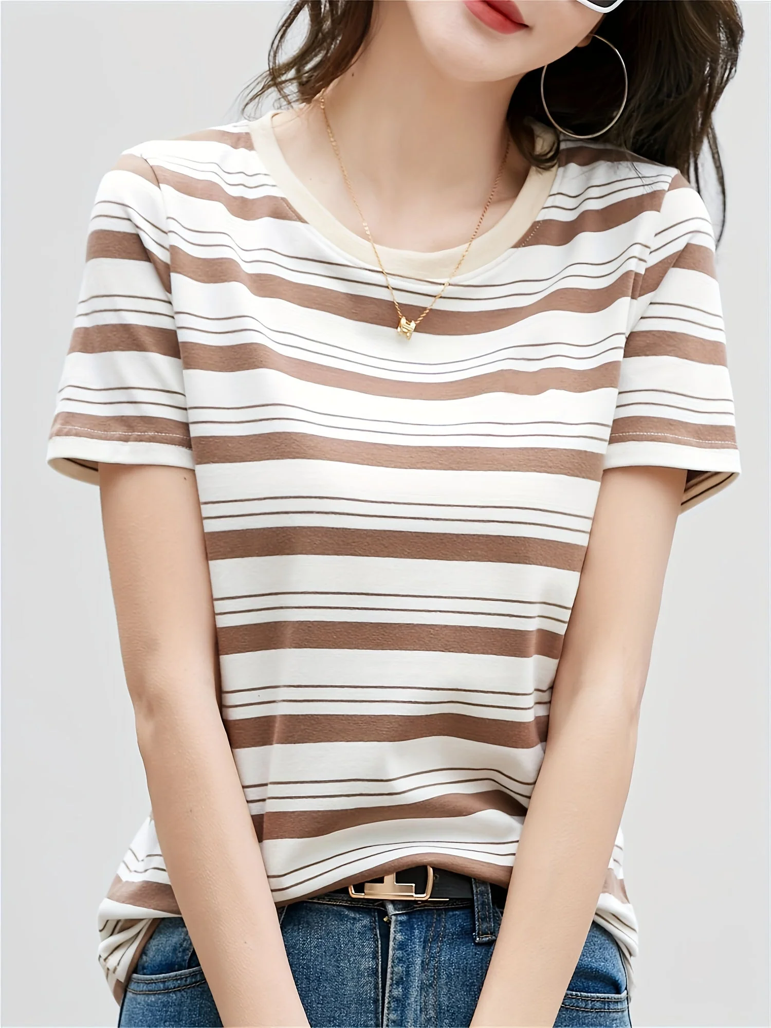 Damen Streifen T-Shirt Kurzarm – Zeitloses Basic für Alltag und Freizeit - Image 7
