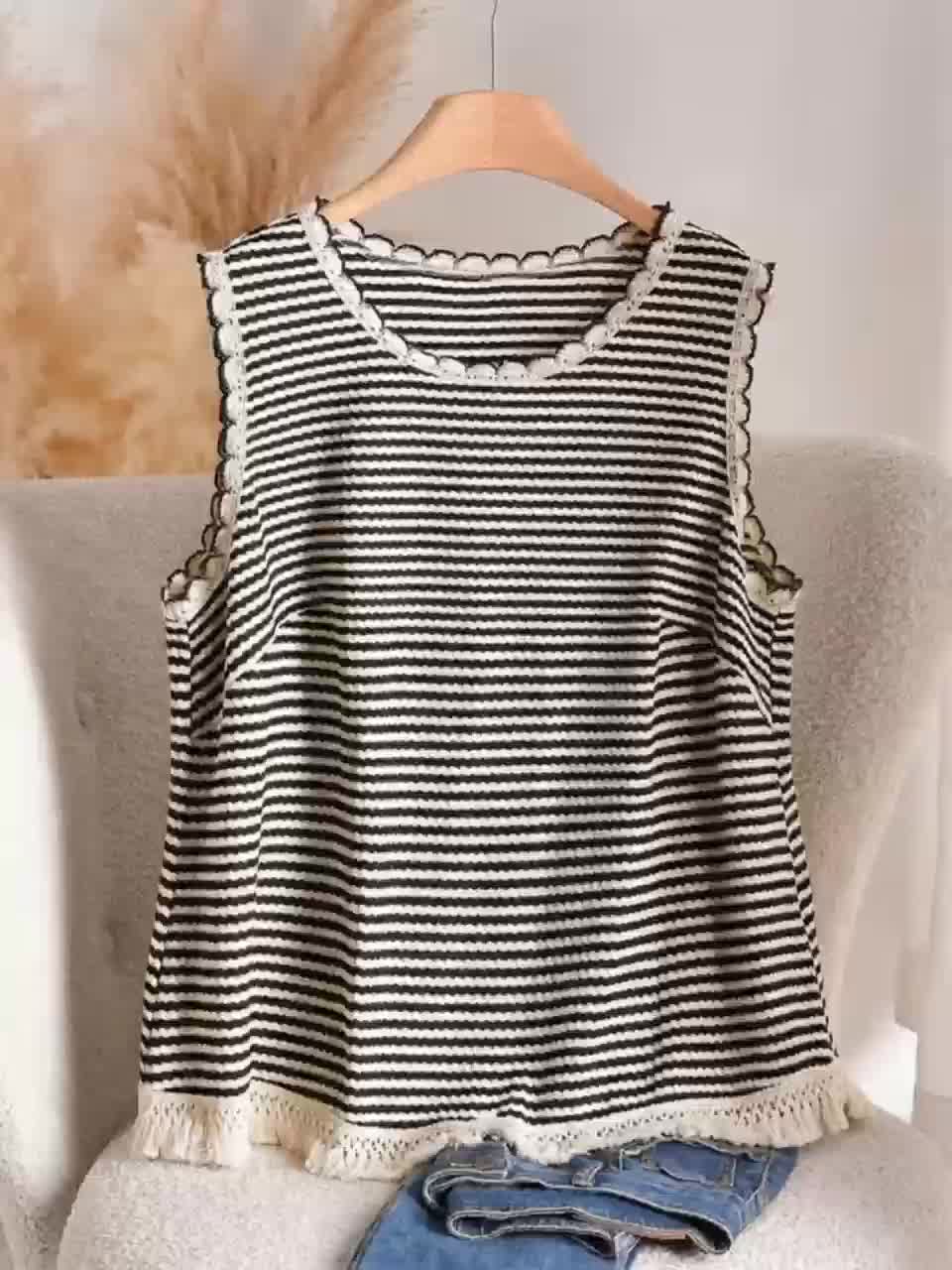 Damen Strick-Tanktop im Boho-Stil mit Streifen und Fransen – Elegantes Freizeit-Oberteil für Frühling und Sommer - Image 11