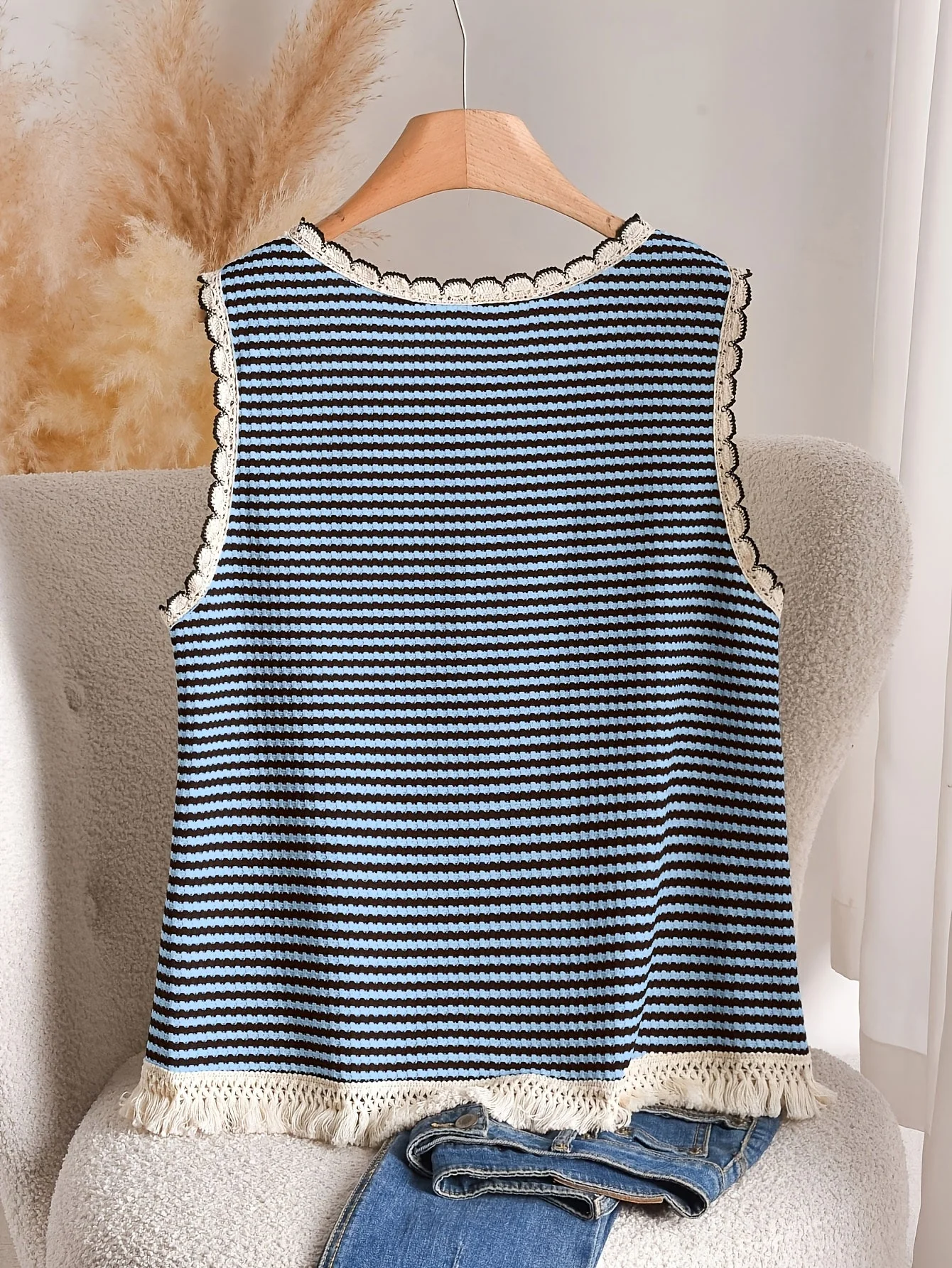 Damen Strick-Tanktop im Boho-Stil mit Streifen und Fransen – Elegantes Freizeit-Oberteil für Frühling und Sommer - Image 5