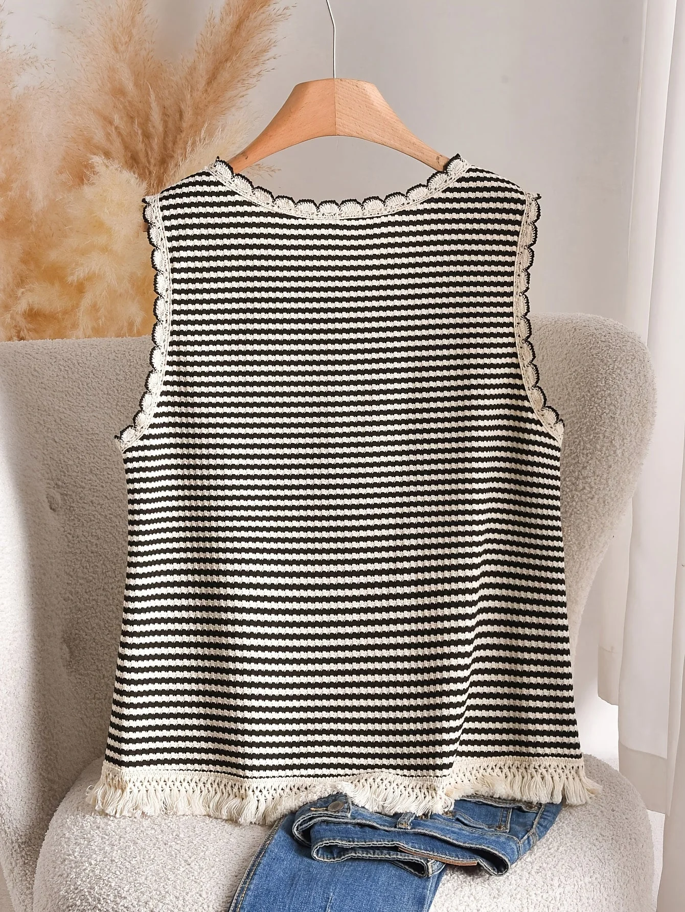 Damen Strick-Tanktop im Boho-Stil mit Streifen und Fransen – Elegantes Freizeit-Oberteil für Frühling und Sommer - Image 6