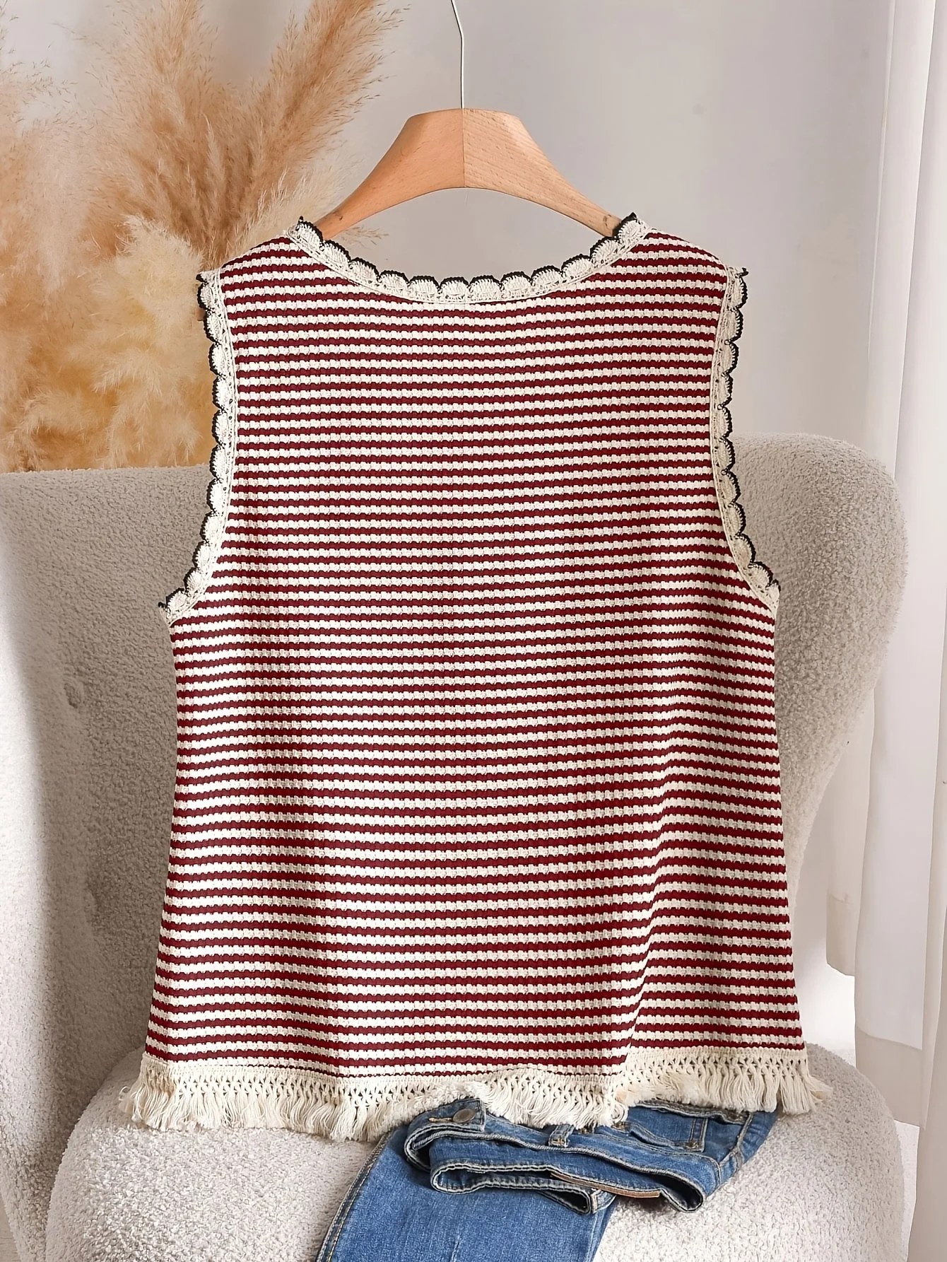 Damen Strick-Tanktop im Boho-Stil mit Streifen und Fransen – Elegantes Freizeit-Oberteil für Frühling und Sommer - Image 7