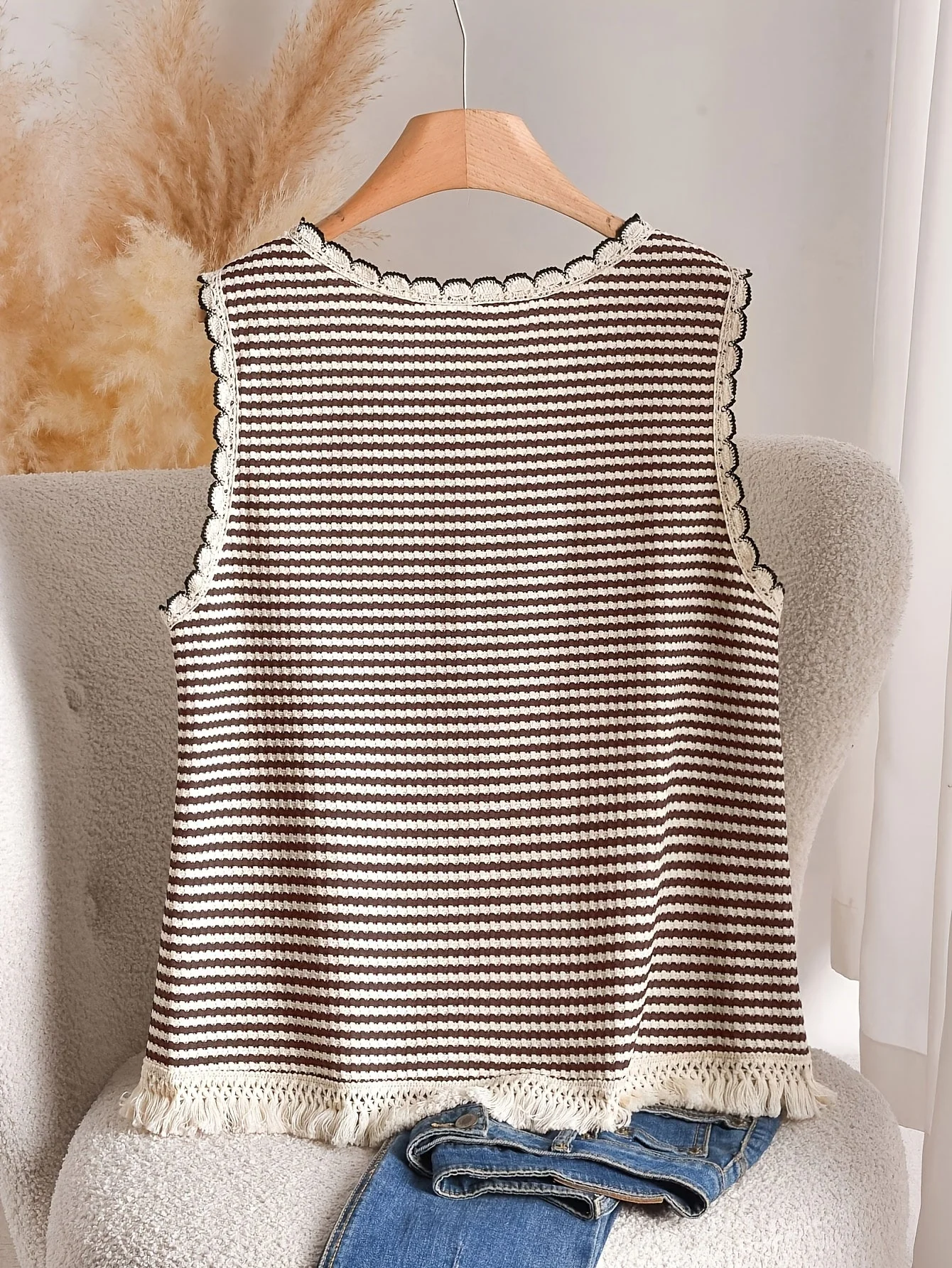 Damen Strick-Tanktop im Boho-Stil mit Streifen und Fransen – Elegantes Freizeit-Oberteil für Frühling und Sommer - Image 8