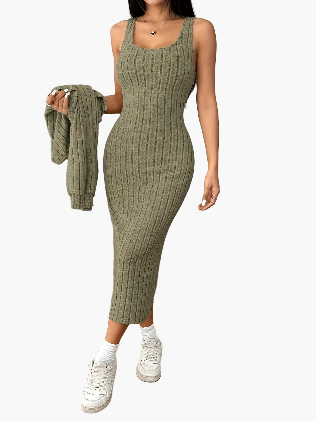 Damen Strick Zweiteiler Set Elegant mit Knopfleiste – Cardigan und Midikleid, Perfekt für Alltag und Büro - Image 10
