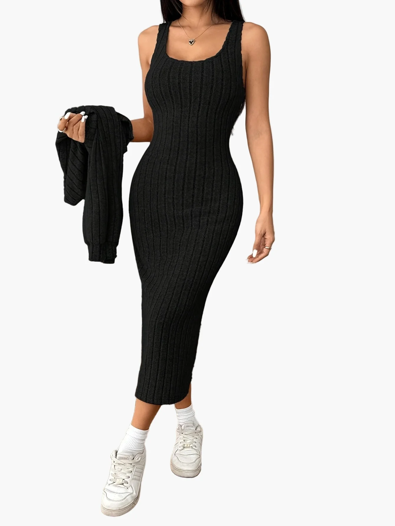 Damen Strick Zweiteiler Set Elegant mit Knopfleiste – Cardigan und Midikleid, Perfekt für Alltag und Büro - Image 9