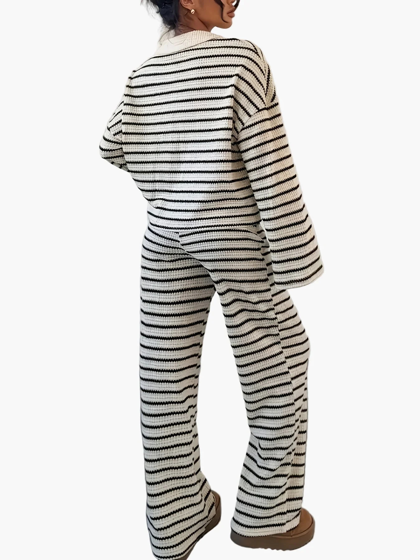 Damen Strick Zweiteiler Set – Gestreifter Freizeit-Look für Herbst & Winter, Elegant & Bequem - Image 2