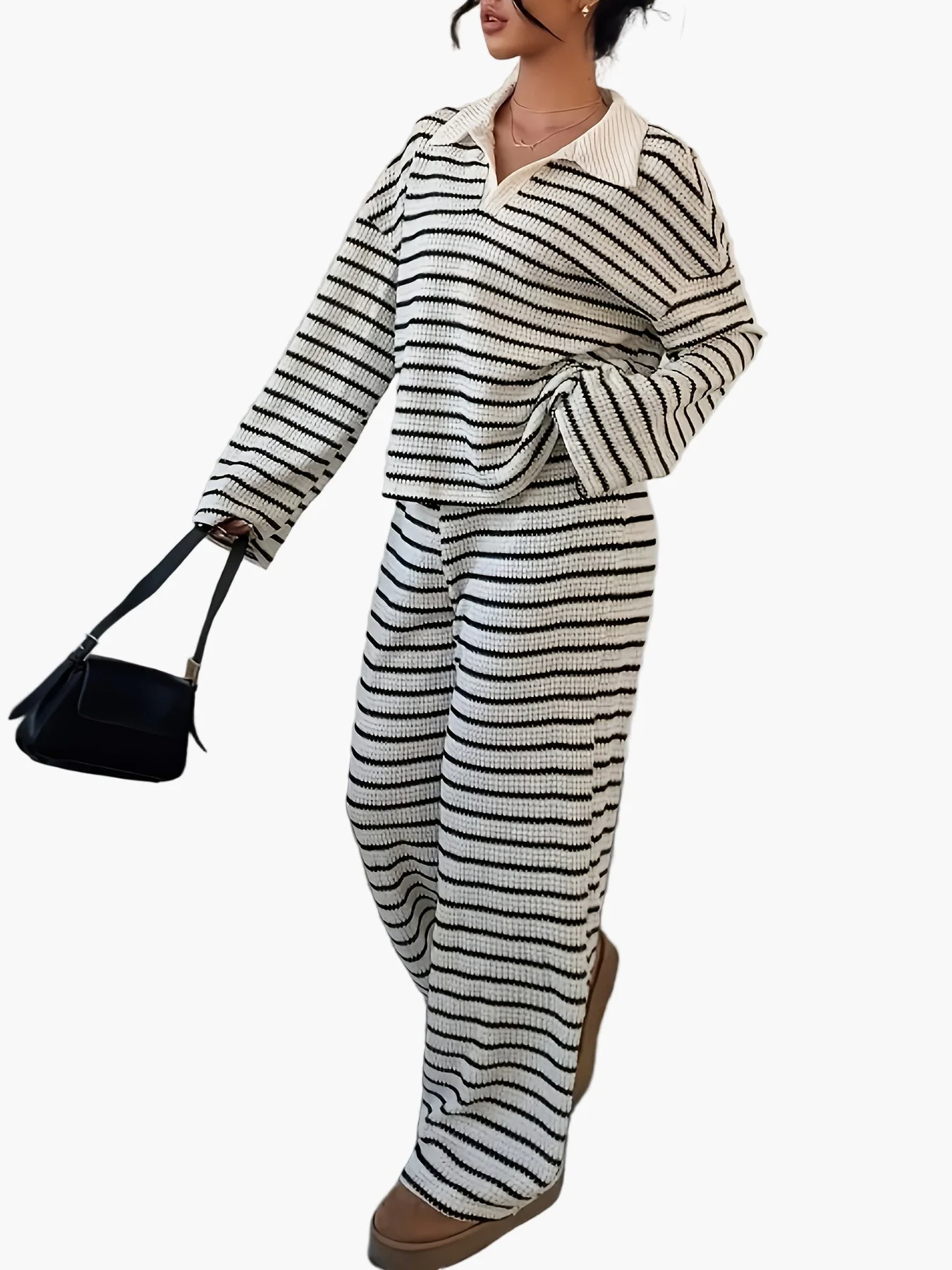 Damen Strick Zweiteiler Set – Gestreifter Freizeit-Look für Herbst & Winter, Elegant & Bequem - Image 4