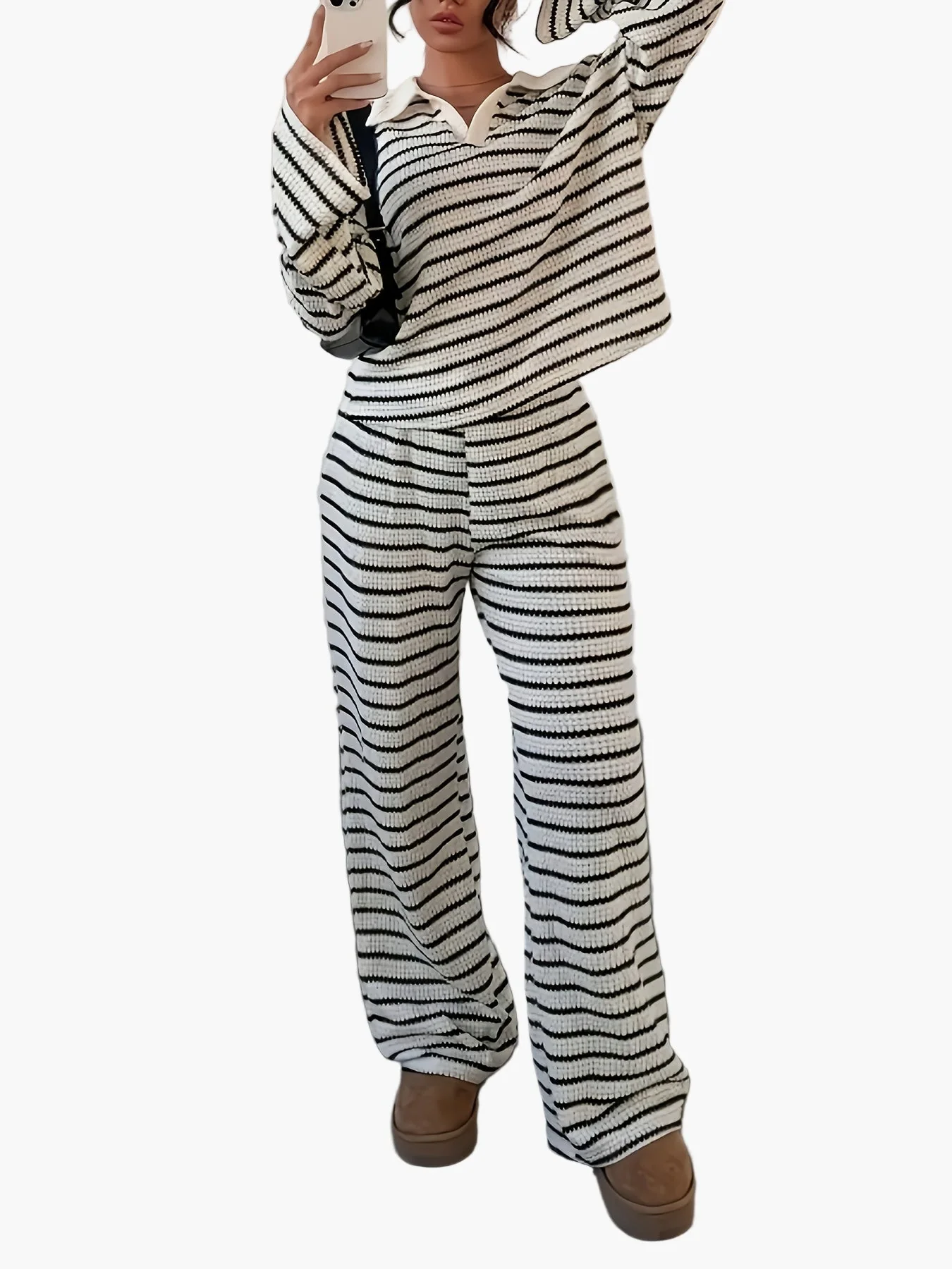 Damen Strick Zweiteiler Set – Gestreifter Freizeit-Look für Herbst & Winter, Elegant & Bequem - Image 5
